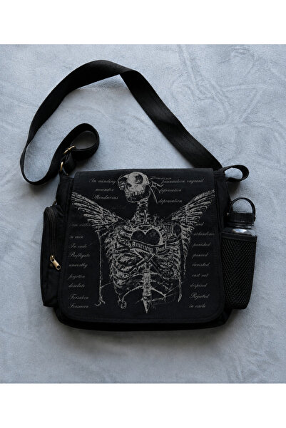 DEEFWEAR Unisex crna kurirska torba sa printom kostura, prostrana poštarska t...