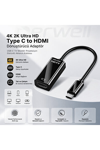 Genel Markalar Type-C HDMI Dönüştürücü Kablo Adaptör - 4K Görüntü Aktarıcı US...