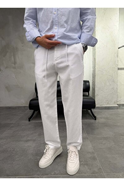 DIFRANSEL JEANS Cotton Linen Relaxed White Trousers