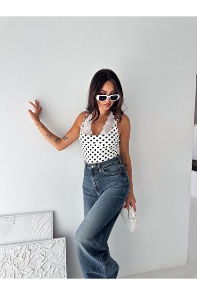 Paraf style Puantiyeli Dantel Detaylı Bodysuit