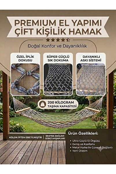 ASG KAMP HAMAĞI KOLON İP ÖRGÜ (Double Braid ) Çift Kişilik Hamak – 200 KG Taş...
