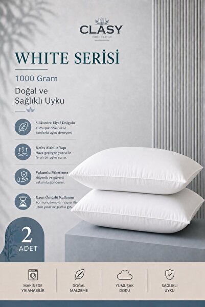 Clasy 2 Pieces 100% Cotton Silicone Filled Pillow Washable 1000 Gr