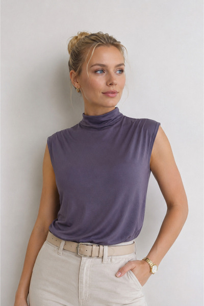 Yalçınoğlu Women's 100% Viscose Half Turtleneck Sleeveless Blouse I Comfortab...