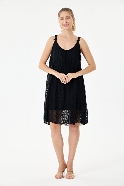 della moor Black Italian Lace Short Dress with Straps, Sizes 40 - 44