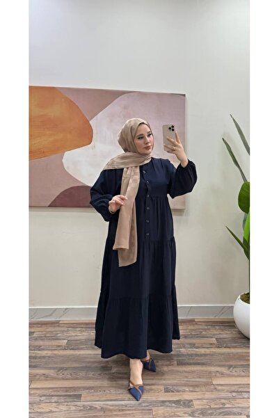 Yarım Patlı - Oversize - Yarasa Kol Uzun Yazlık Elbise