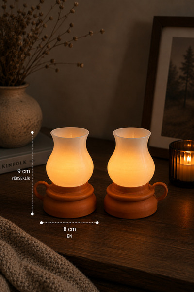 2'li Mini Gaz Lambası Mumluk - Tea Light Mum Dahil - Dekoratif Ambiyans Lambası