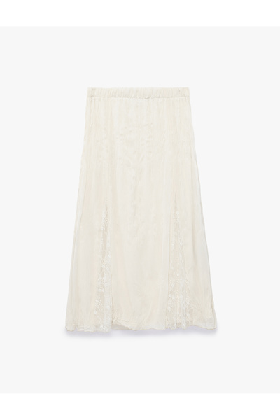 Koton Elastic Waist, Comfortable Fit, Slit, A-Line, Lace Detailed Long Chiffo...