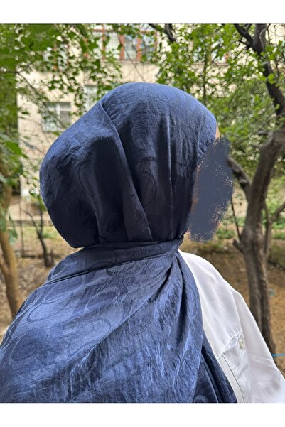 shalby شال جاكار من القطن الناعم ذو نسيج متموج كبير بنمط C باللون النيلي