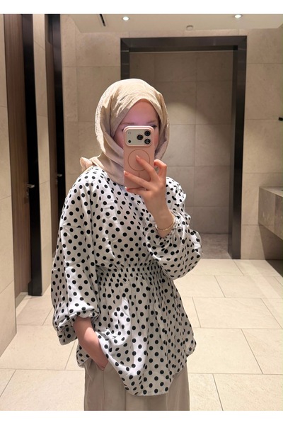 Çınar Couture PUANTİYELİ BEYAZ BLUZ