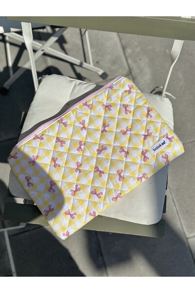 Batekso Sarı Pötikare Kurdele Desenli Laptop - Tablet Çantası 13-14 Inç