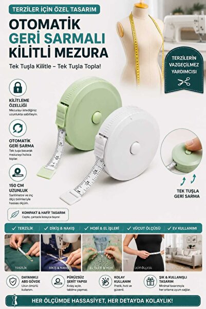 RuzgarHome Otomatik Geri Sarmalı Kilitli Mezura 3lü Set – Tek Tuşla Toplanan ...
