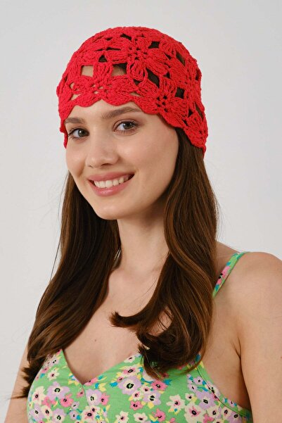 C&City Knitted Floral Summer Beret Y8245 Red