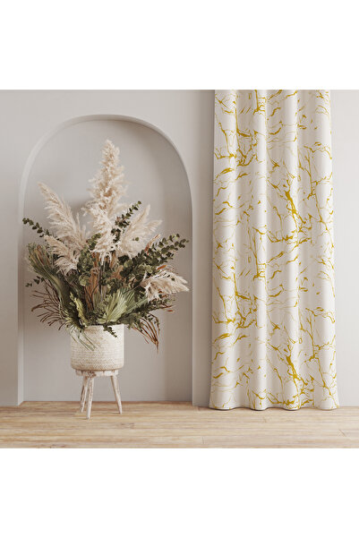 stellahomes Gold Mermer Desenli Beyaz Fon Perde – Modern ve Şık Dekoratif Tas...