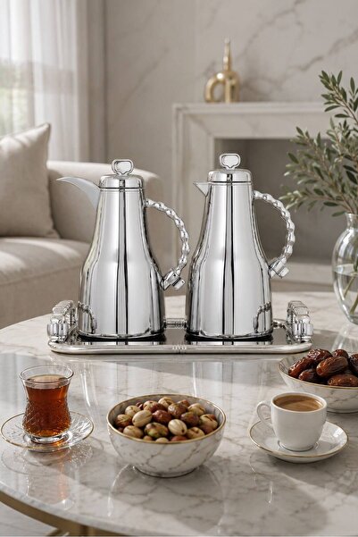 Generic طقم ضيافة فاخر من الستانلس ستيل المصقول (3 قطع) – ترمسين بسعتي (1 لتر...