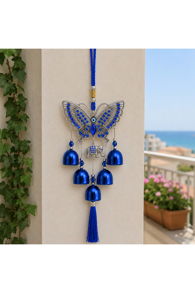 Mihristore Metal Nazar Boncuğu Rüzgar Çanı Balkon Ve Duvar Süsü 35 CM
