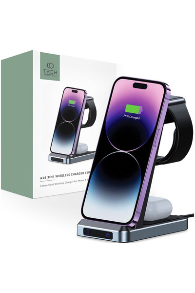 Tech-Protect Încărcător wireless pentru telefon Qi15W-A26 3 în 1 de mare putere