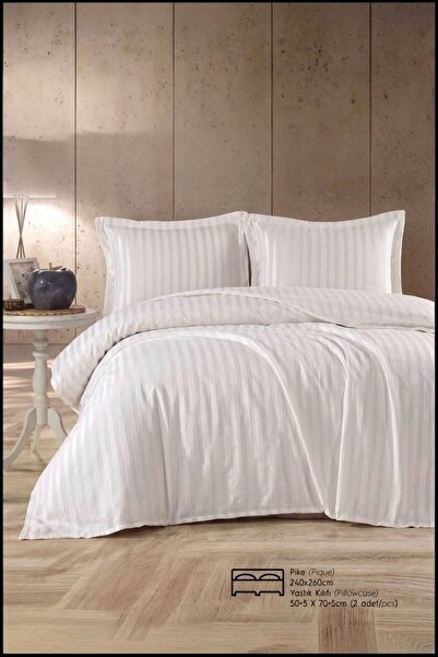 Bayev Salorya White Chenille Fabric Double 3-Piece Bedspread Pique Set