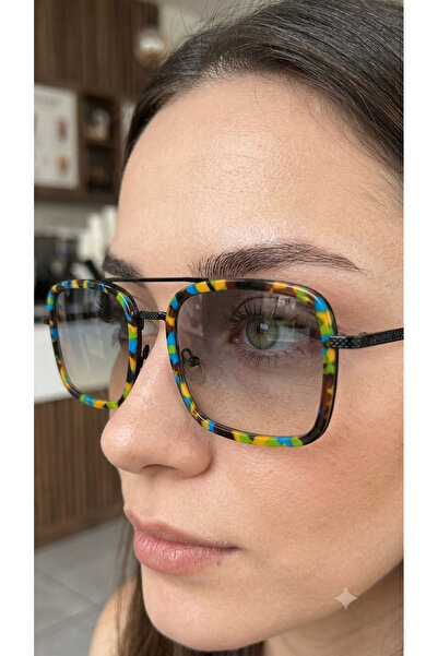 Bymiel Multi-Colored Patterned Gradient Glass Oversized Sunglasses with Top B...