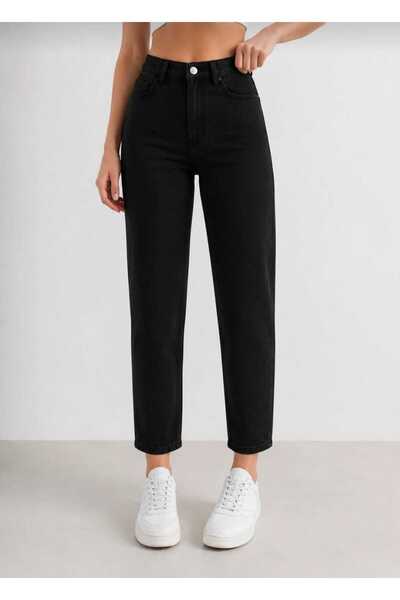 JAXEN Women's Black High Waist Mom Jean Pants Stretchable