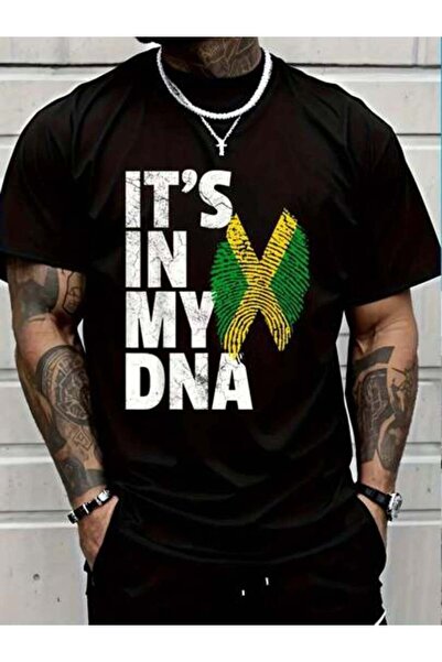 23ERVA تي شيرت 100% قطن IT'S IN MY DNA بعلم جامايكا، تي شيرت كاجوال بأكمام قص...
