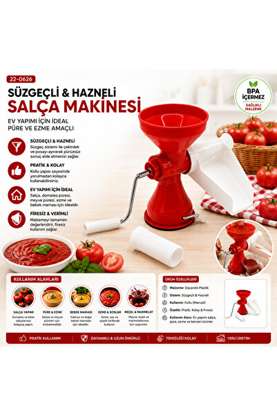 Genel Markalar Hazneli Süzgeçli Manuel Salça Makinesi Kollu Domates Püresi Ez...