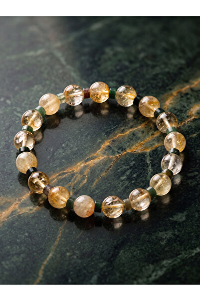 OSMANLI DEĞERLİ TAŞ Citrine - Moss Agate Natural Stone Bracelet (8 mm)