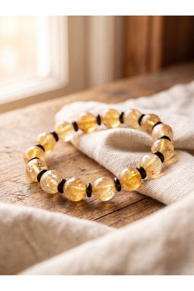OSMANLI DEĞERLİ TAŞ Citrine - Obsidian Natural Stone Bracelet (10 mm)