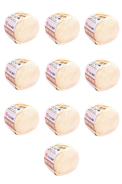 Yarnart Baby Cotton 10 Pieces Hand Knitting Yarn (402 Yellow) 50% Cotton 50% ...