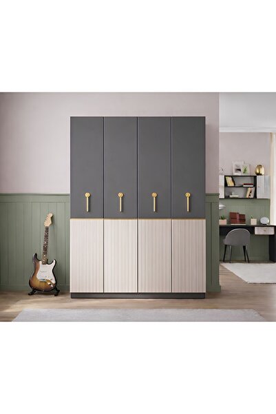 Rudu Milas 4 Kapaklı 160x45x190 cm Giyisi, Eşya Dolap/Gardırop Antrasit-Dor