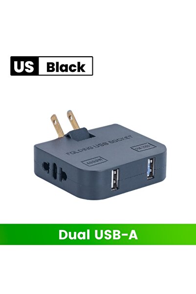 Choice3 محول طاقة أمريكي أسود 2USB 3 في 1 قابل للطي من النوع US إلى EU، محول ...