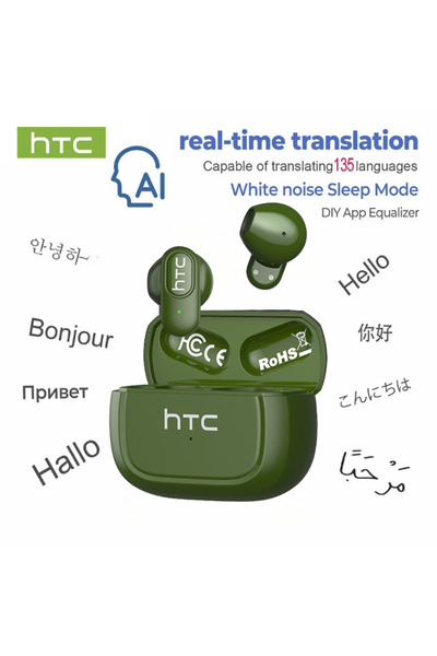 Choice سماعات أذن لاسلكية HTC NE51 TWS خضراء بتقنية الذكاء الاصطناعي، بلوتوث ...