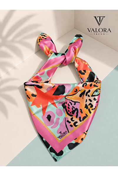Valora Trend Leopar Desenli Saten Fular 72x72 cm Kare Eşarp Bandana Şal Boyun...