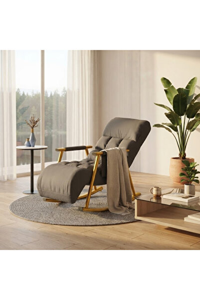NKX Rocking chair recliner upgraded version Grey Golden legs (tech fabric + a...