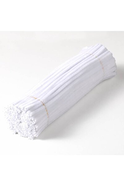 Çınar Çiçekçilik & Malzeme 100 Adet 8mm Beyaz Şönil 30cm, Tüylü Peluş Kadife ...