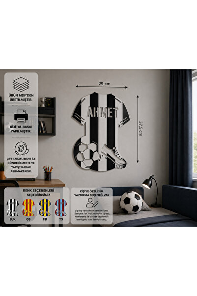 Taşteks Kişiye Özel İsimli Futbol Forması MDF Çocuk Odası Duvar Dekoru / Süsü
