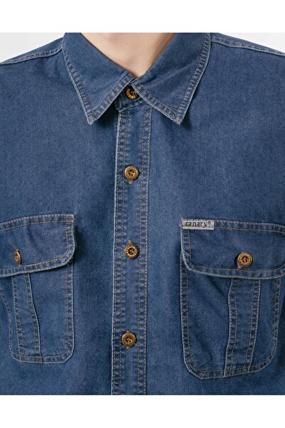 NO BRAND Cămașă bărbați din denim cu mâneci scurte 8065-02 R m