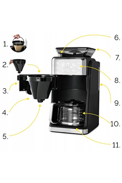 NO BRAND Aparat de cafea espresso cu râșniță de boabe Yoer 1520W 1,5L + Progr...
