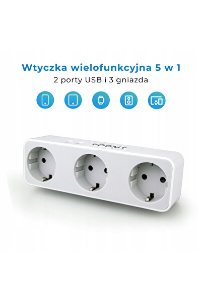 NO BRAND Prelungitor Voomy X3, 3 prize cu 2 porturi USB, Alb