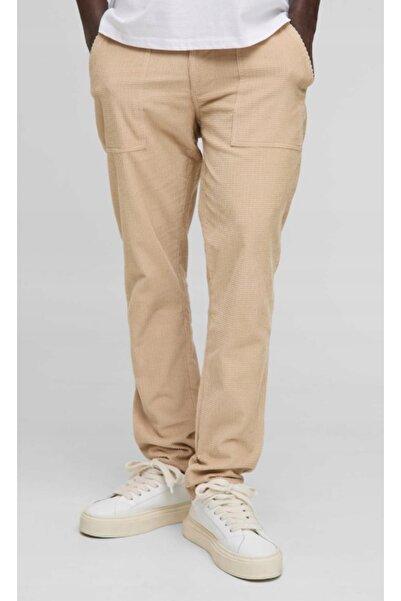 NO BRAND Pantaloni clasici bej, croială dreaptă, texturati, Boohooman S