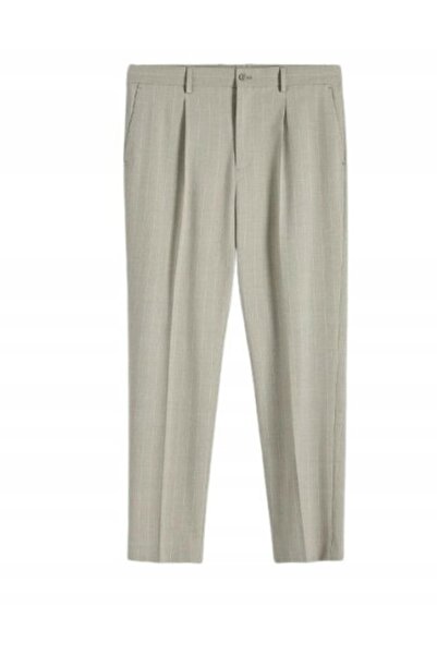 NO BRAND Pantaloni clasici din țesătură gri deschis, lungime 7/8, cu model în...