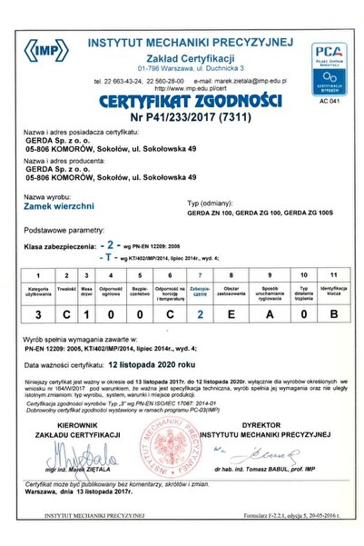 NO BRAND GERDA Încuietoare cu zăvor ZN-100, 3 chei, CERTIFICAT, ALB