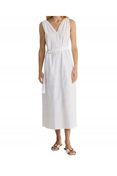 NO BRAND Rochie albă din bumbac, midi, trapezoidală, clasică, uni, Reserve S