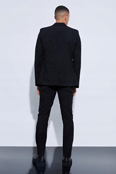 NO BRAND Pantaloni conici din catifea neagră cu buzunare Boohooman 46