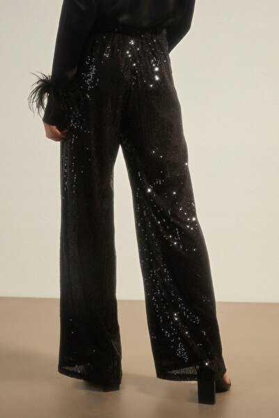 NO BRAND Pantaloni negri lungi cu paiete Oasis m