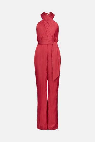 NO BRAND Salopetă din satin roșu, croială dreaptă, cu curea, OASIS 38