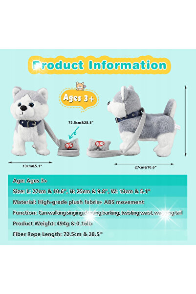 NO BRAND Pies Interactive Husky de pluș electronic cu lesă, cățeluș