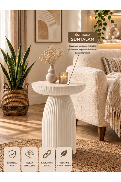 Concept Ayz Home Viona Minimal 3'lü Bohem Sehpa Seti – Suntalam Üst Tabla & P...