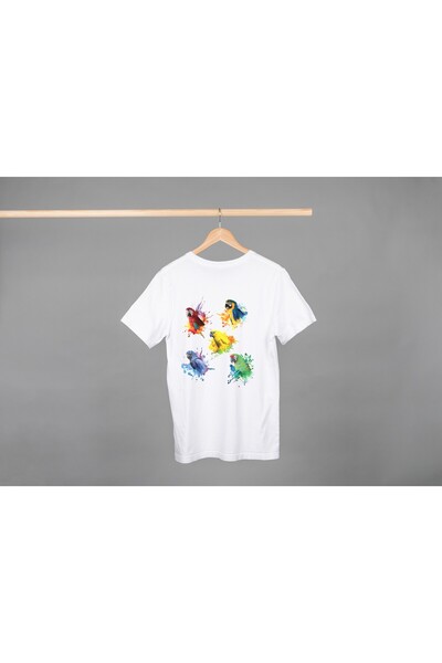 Noname Tricou Unisex Bumbac Premium Casual " 5 x papagali " Inscriptie