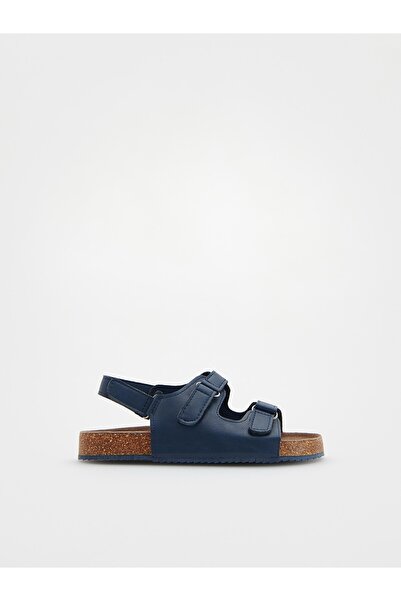 NO BRAND Sandale clasice din piele, albastru marin, plate, tip slip-on, cu ve...