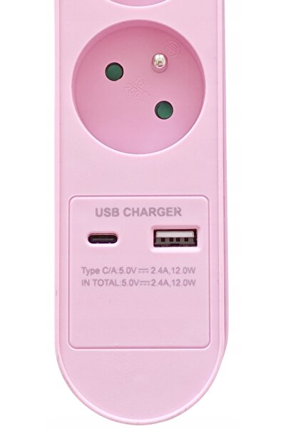 NO BRAND Prelungitor cu 5 prize + USB + USB-C Hykker, Roz